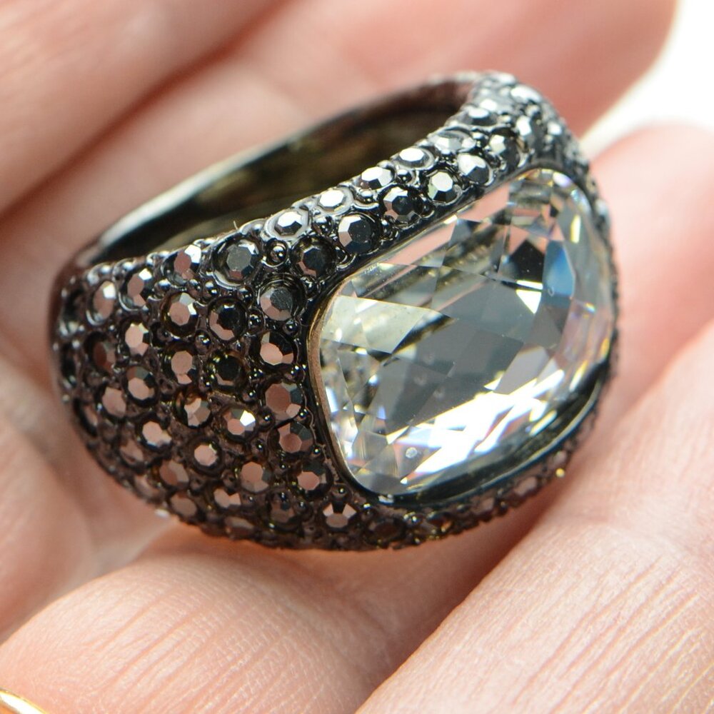 Kenneth Jay Lane Kjl Gunmetal Crystal Cocktail Ri… - image 3